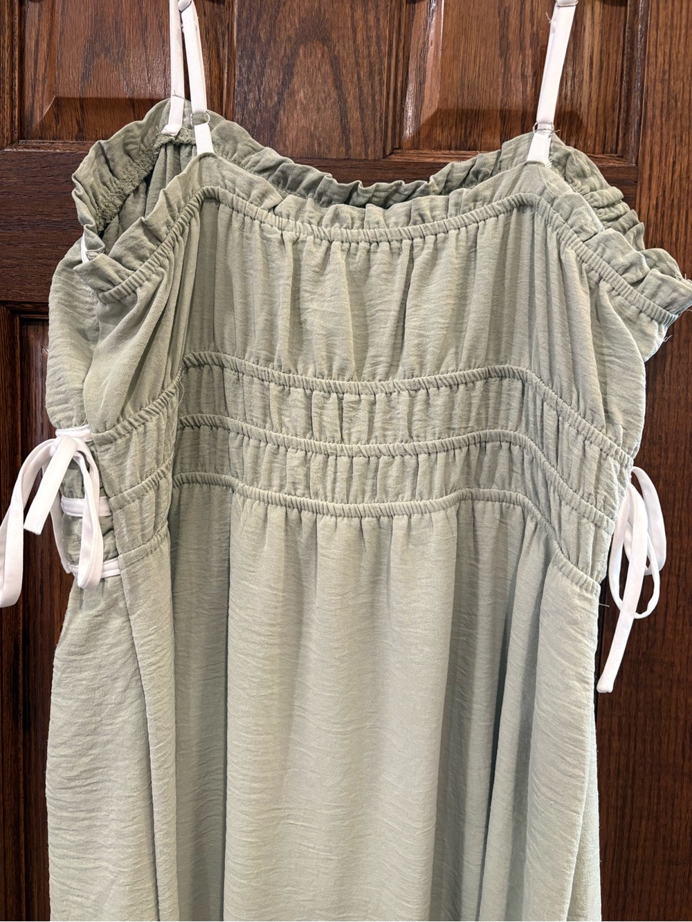 Sage Green Strappy Midi Dress with Contrast Trim - Picture 7 of 12